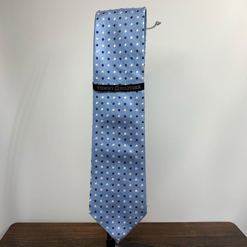 Tommy Hilfiger Men's Polka Dots Print Silk Blend Neck Tie Blue NWT